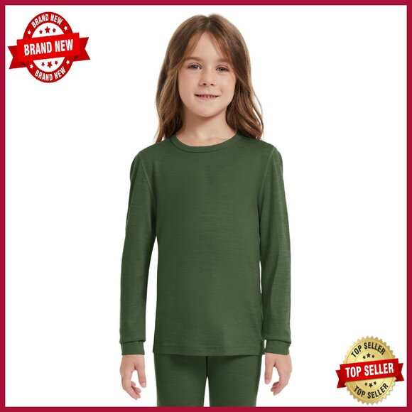 Kids Merino Wool Thermal Base Layer Top Lightweight Warm Shirt